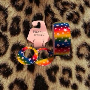 Rainbow Star Earrings and Bracelet Set